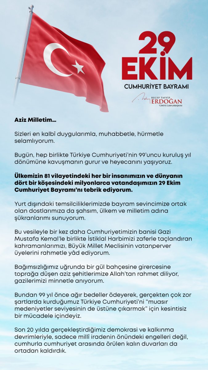 29 Ekim Cumhurbaşkanı Erdoğan'ın Mesajı #1